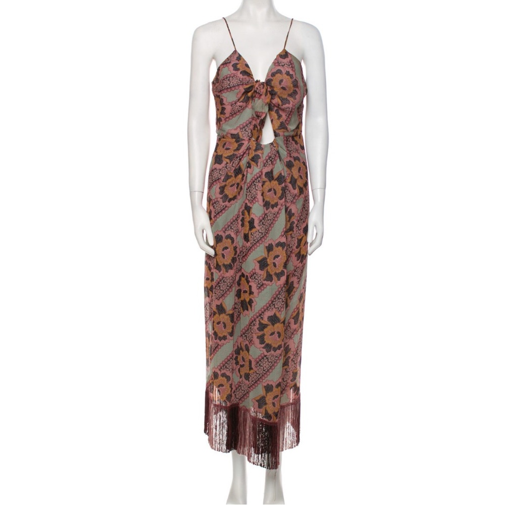 Anna Sui - silk long dress with fringe